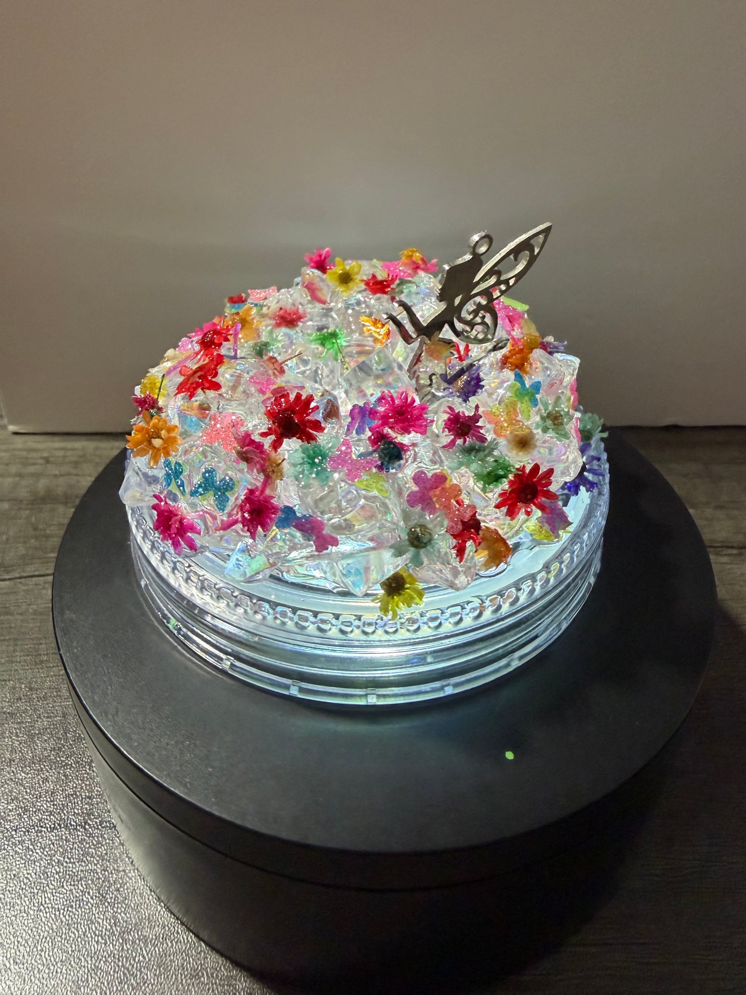 20OZ MASON ACRYLIC - CLEAR DUEL LAVA FLOWERS BUTTERFLIES  - WITH DECO LID -GLOW