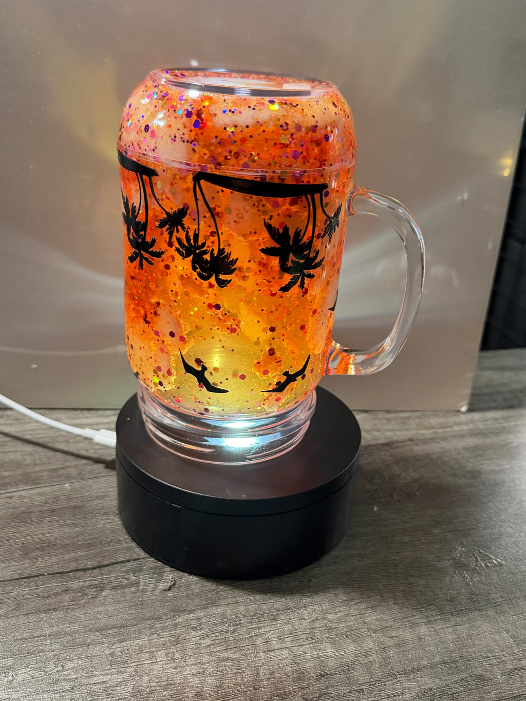 20OZ MASON ACRYLIC - SUNSET ON THE BEACH CLOUD WATERFALL - WITH DECO LID