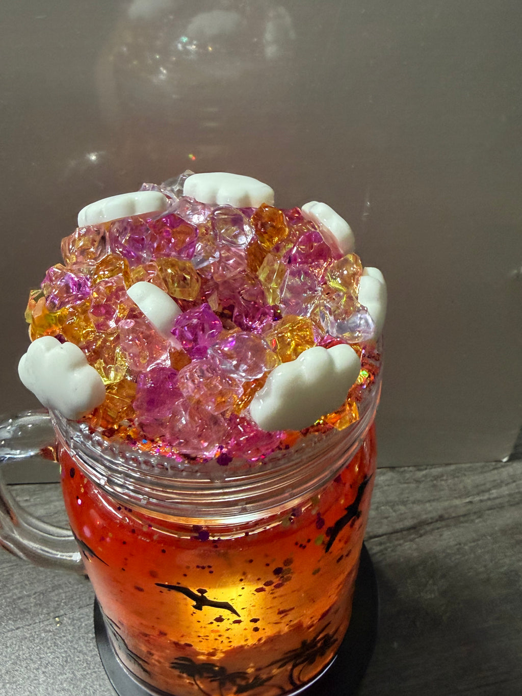 20OZ MASON ACRYLIC - SUNSET ON THE BEACH CLOUD WATERFALL - WITH DECO LID