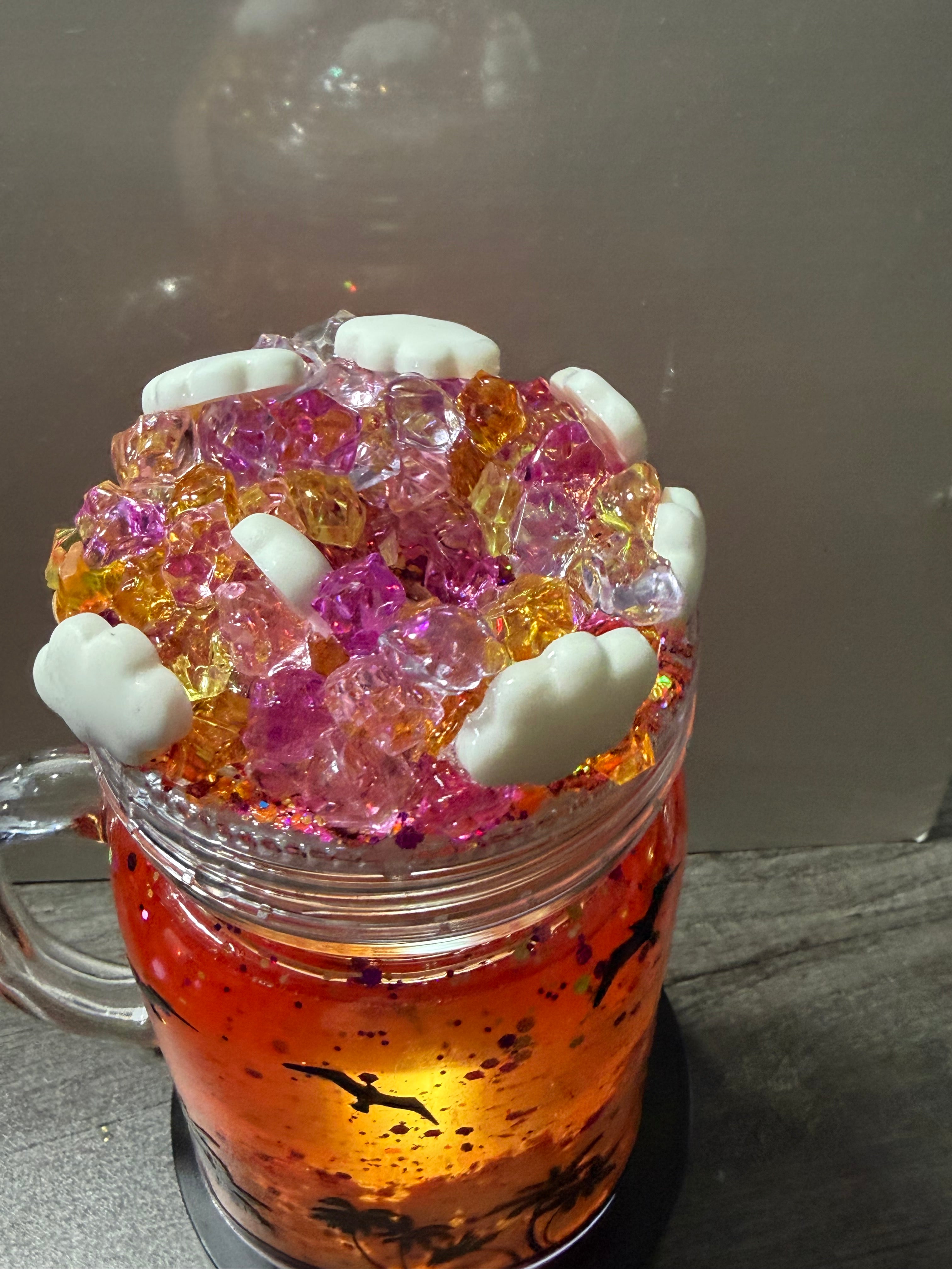20OZ MASON ACRYLIC - SUNSET ON THE BEACH CLOUD WATERFALL - WITH DECO LID