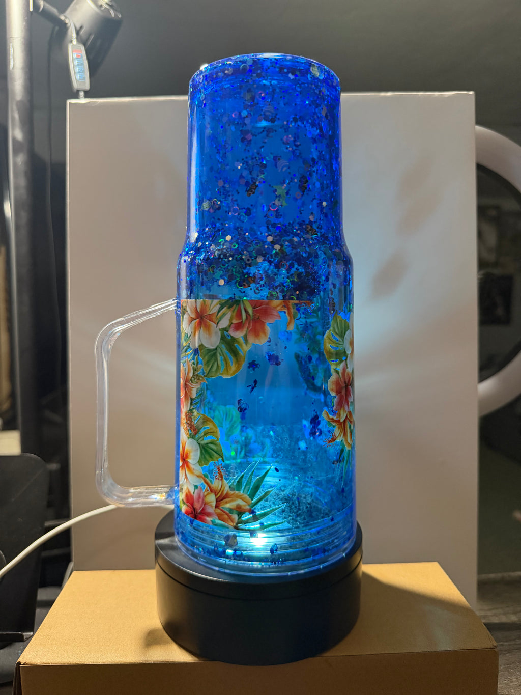 40 OZ ACRYLIC - BLUE ON BLUE DUEL LAVA AQUARIUM CUP - DECO LID