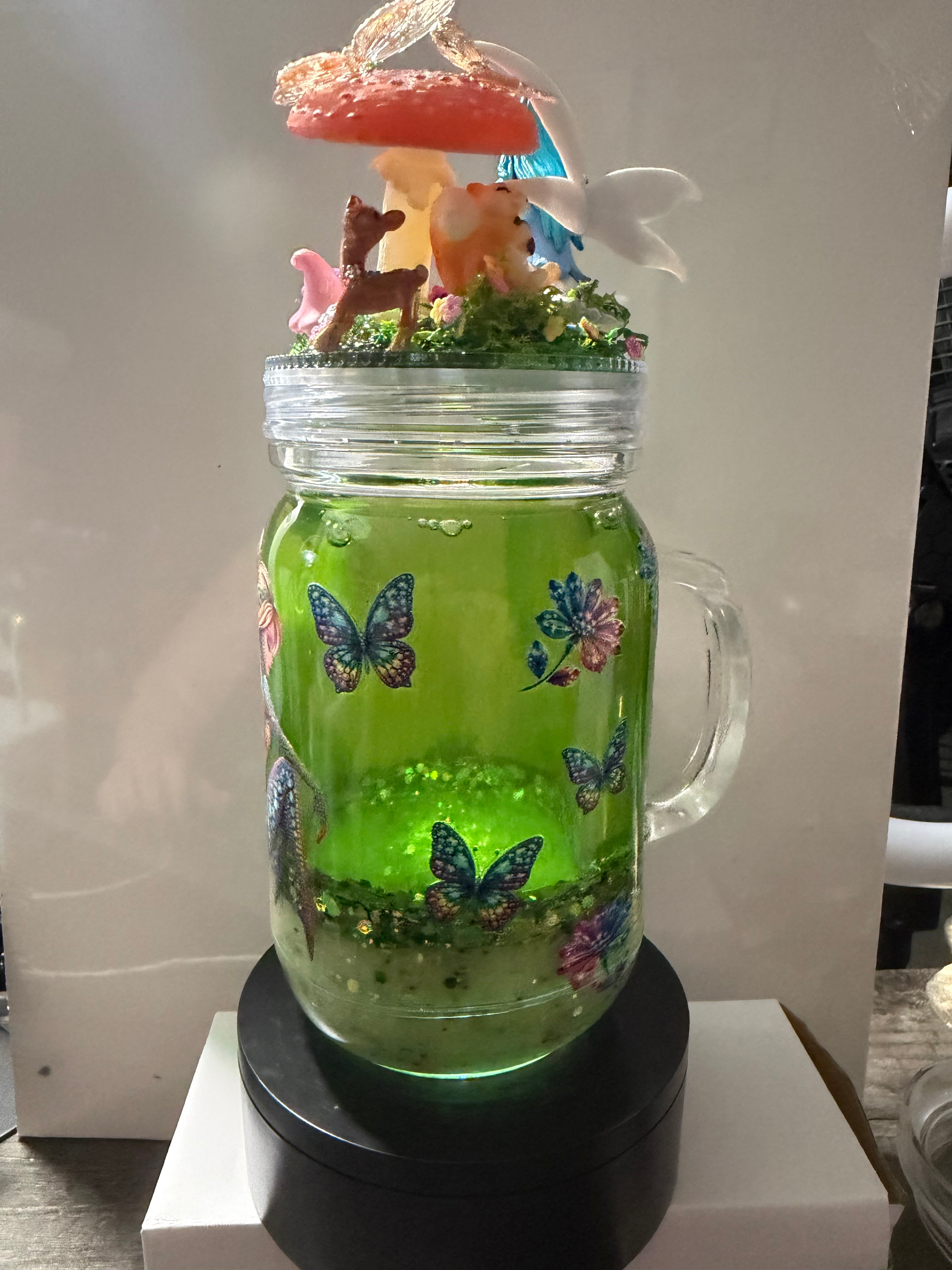 20OZ MASON ACRYLIC - FAIRY GARDEN DREAMSCAPES - WITH DECO LID - glow