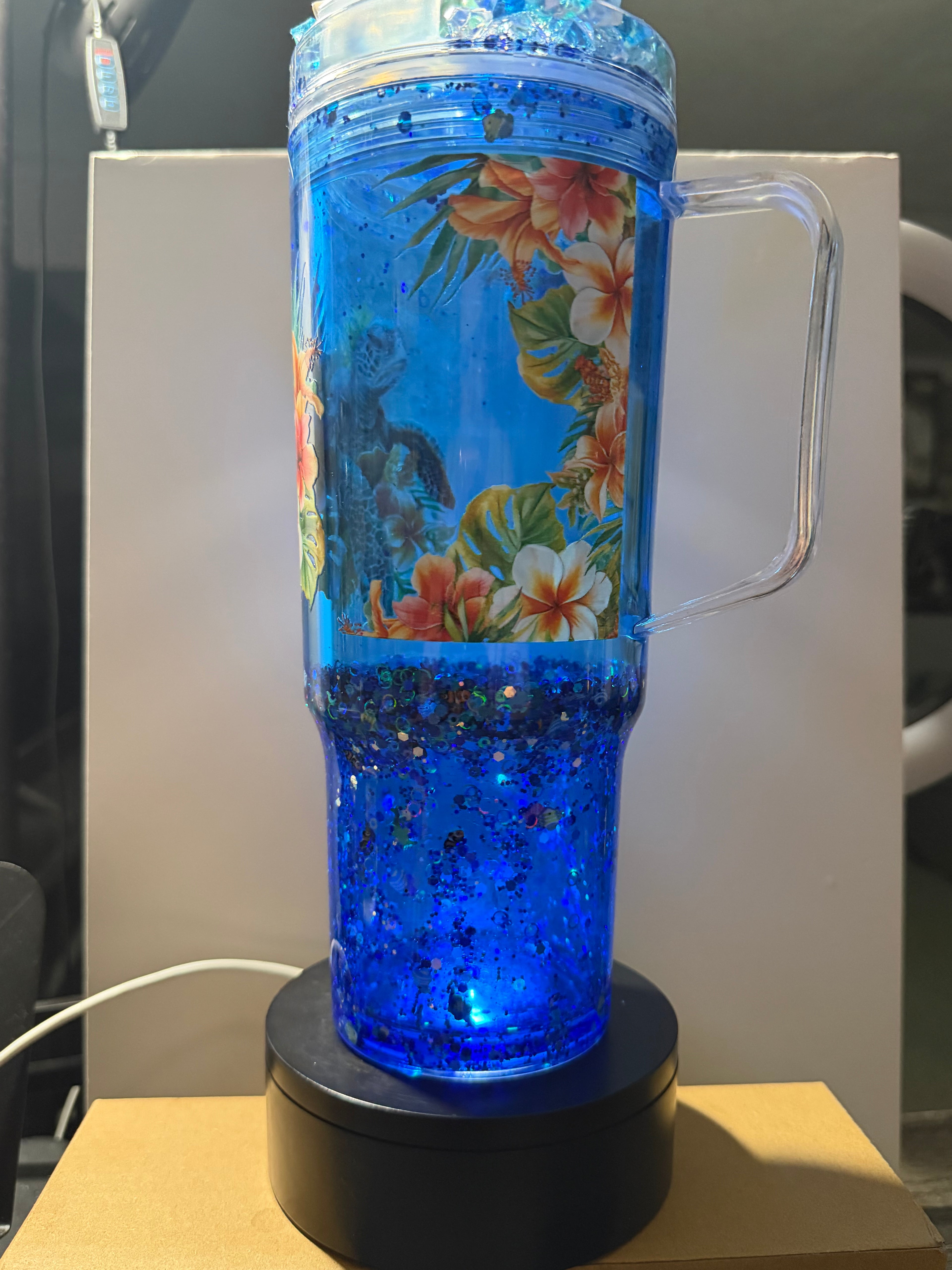 40 OZ ACRYLIC - BLUE ON BLUE DUEL LAVA AQUARIUM CUP - DECO LID