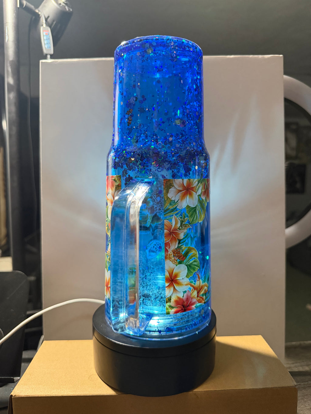 40 OZ ACRYLIC - BLUE ON BLUE DUEL LAVA AQUARIUM CUP - DECO LID