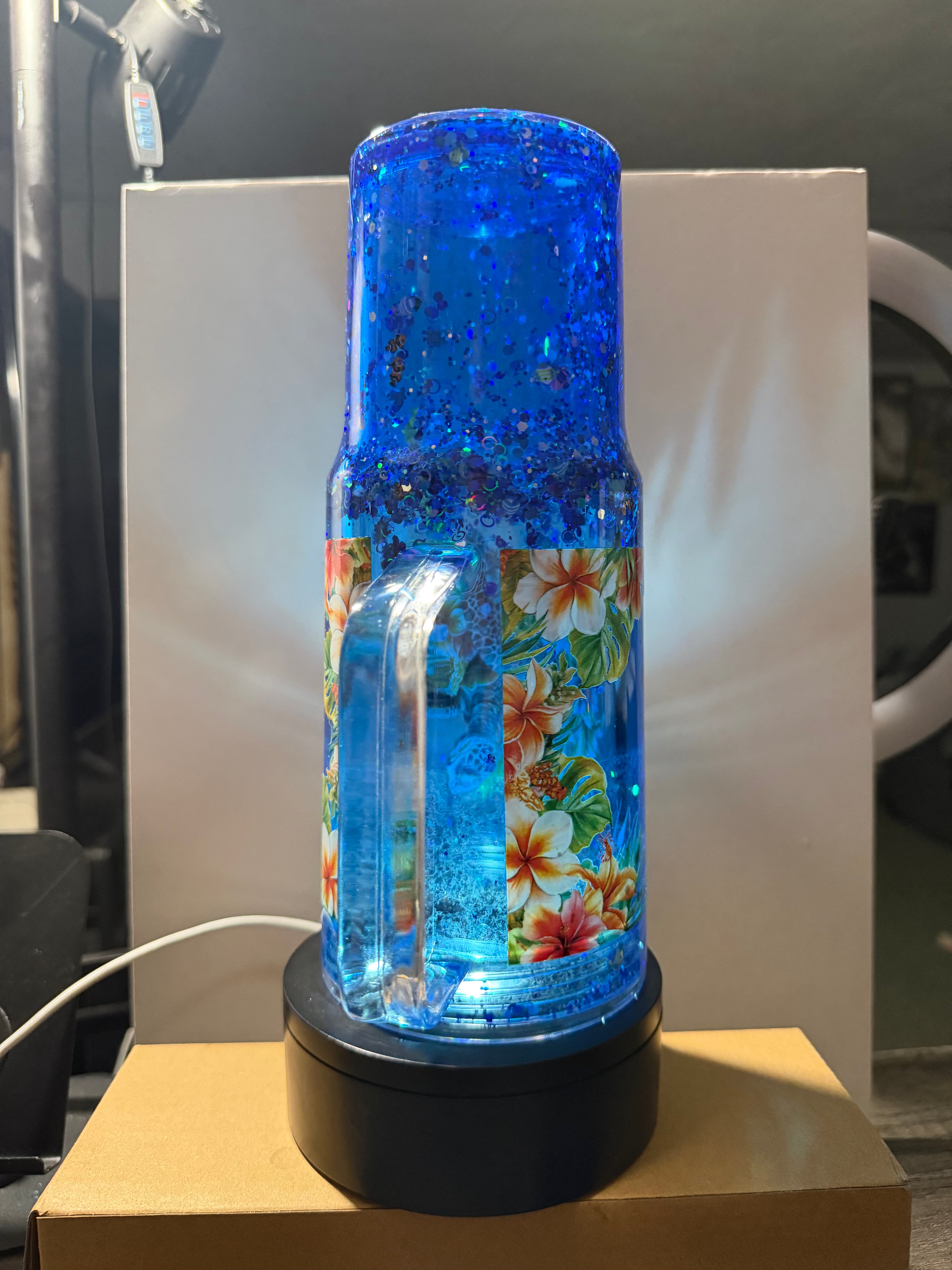 40 OZ ACRYLIC - BLUE ON BLUE DUEL LAVA AQUARIUM CUP - DECO LID