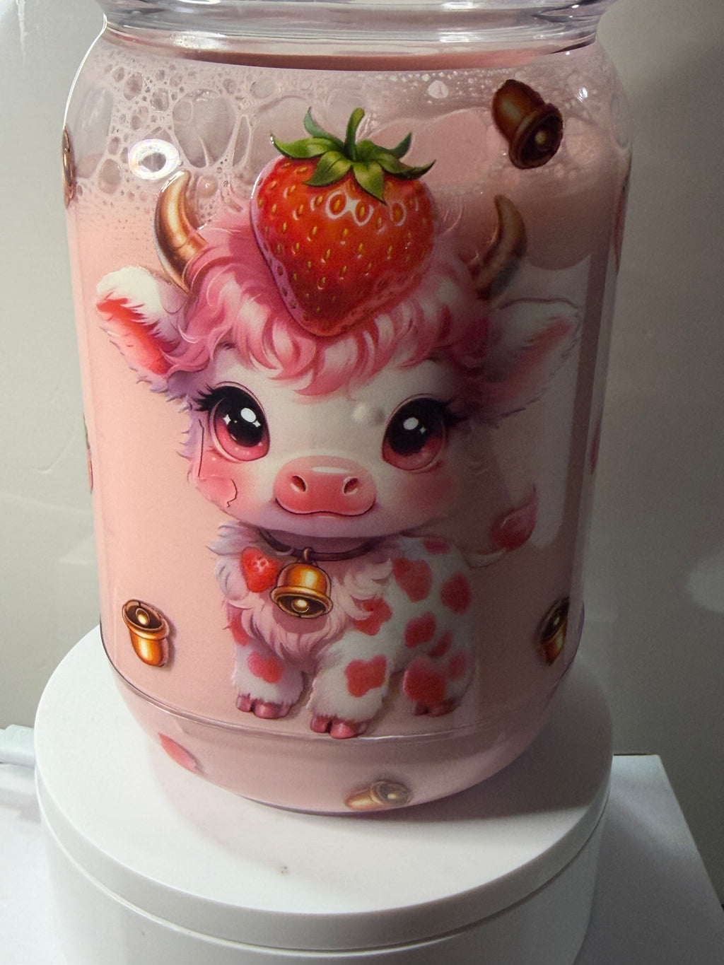 STRAWBERRY MILKSHAKE  CUP WITH DECO LID - 20OZ MASON JAR