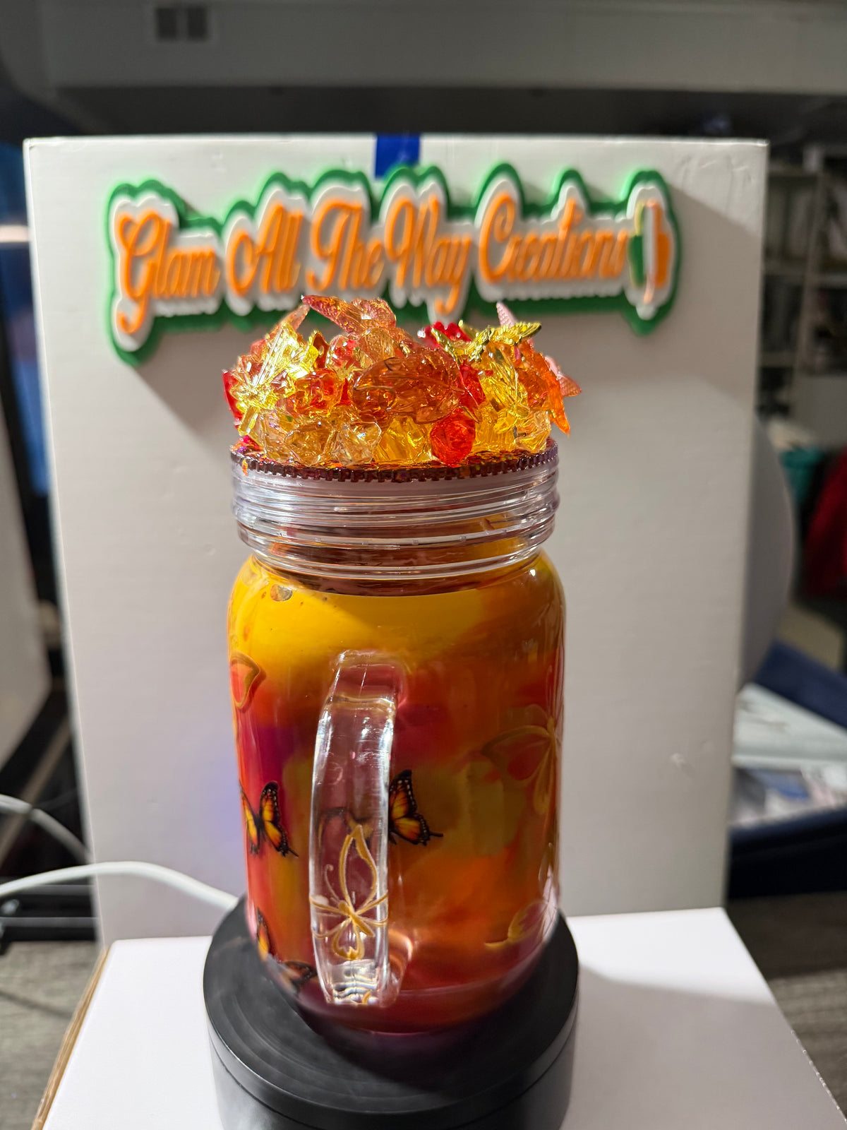20OZ MASON ACRYLIC - FALL COLOR PAINY CUP - WITH DECO LID