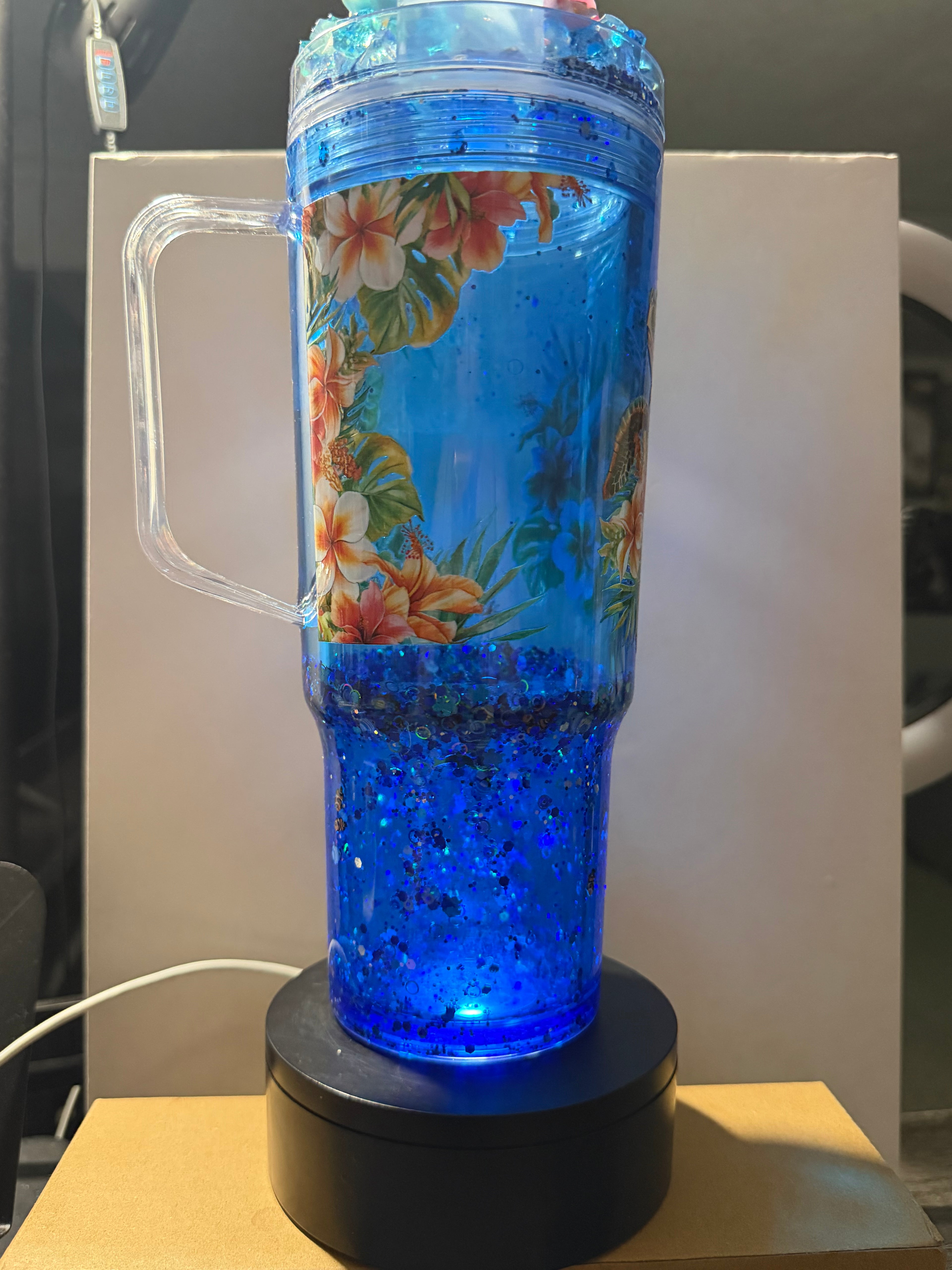 40 OZ ACRYLIC - BLUE ON BLUE DUEL LAVA AQUARIUM CUP - DECO LID