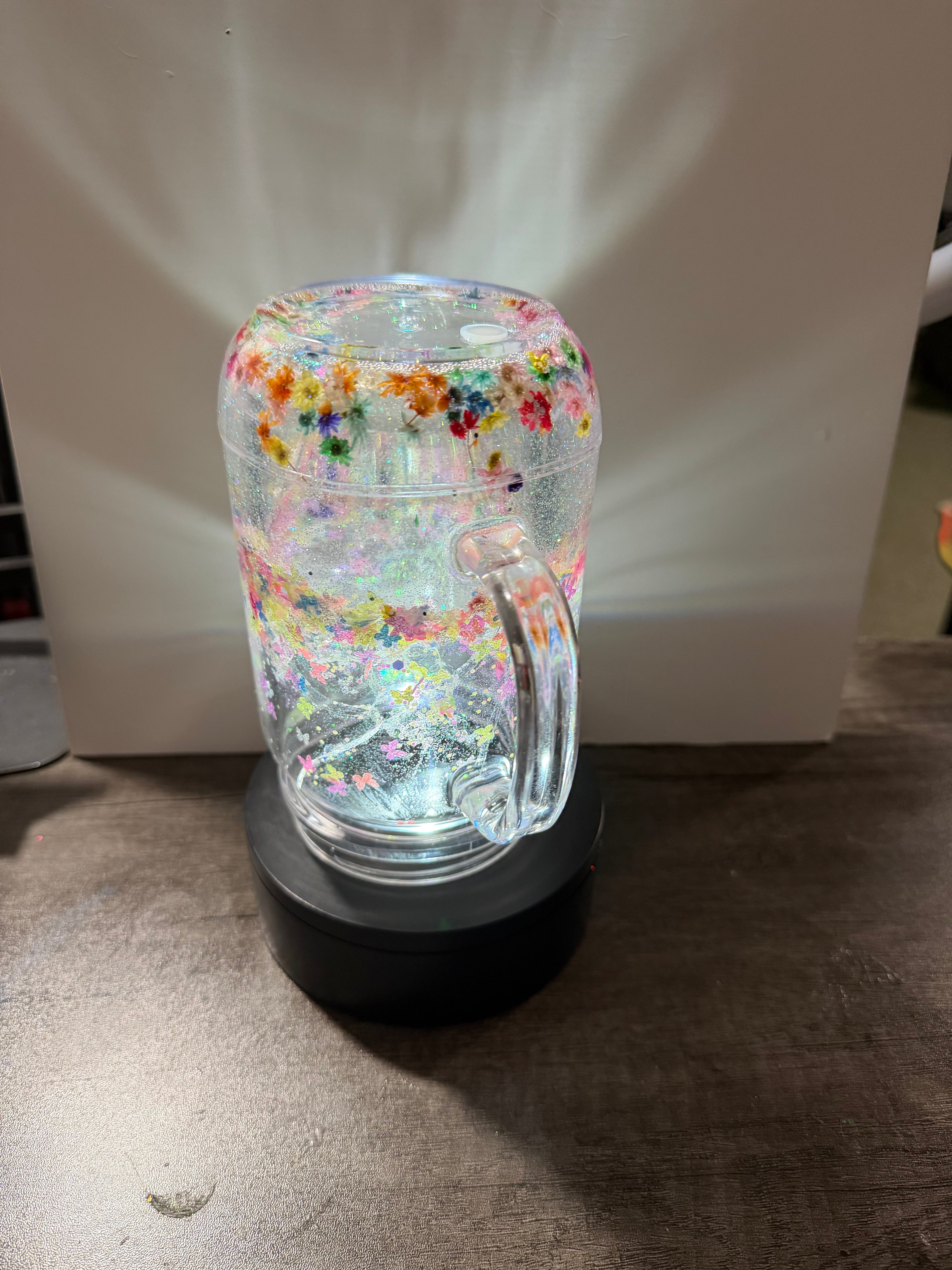 20OZ MASON ACRYLIC - CLEAR DUEL LAVA FLOWERS BUTTERFLIES  - WITH DECO LID -GLOW