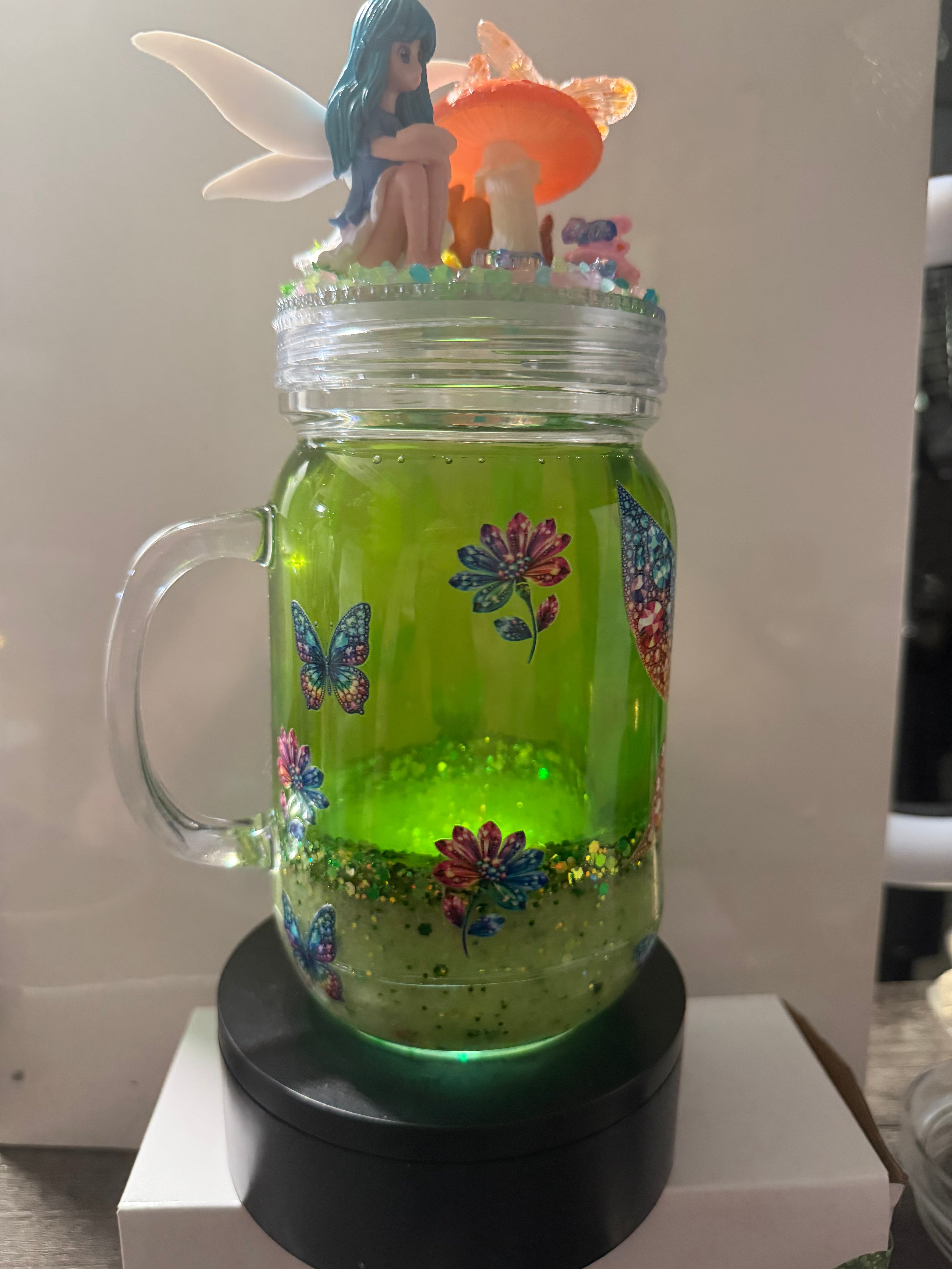 20OZ MASON ACRYLIC - FAIRY GARDEN DREAMSCAPES - WITH DECO LID - glow