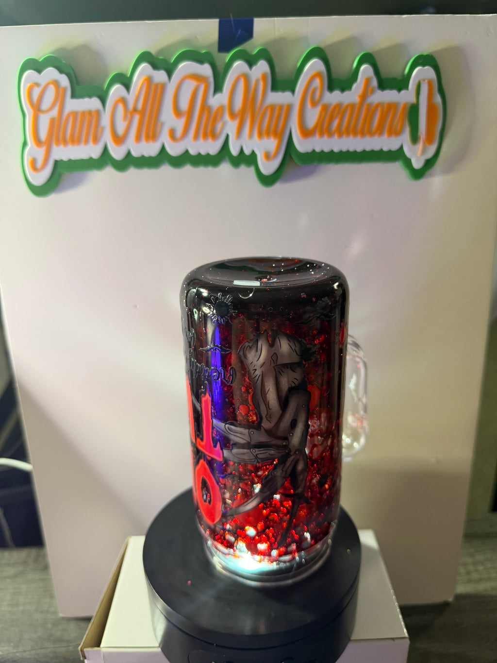 16oz LIBBY HANDLED ACRYLIC - COAGULATED BLOOD FREDDY KRUGER CUP - DECO LID
