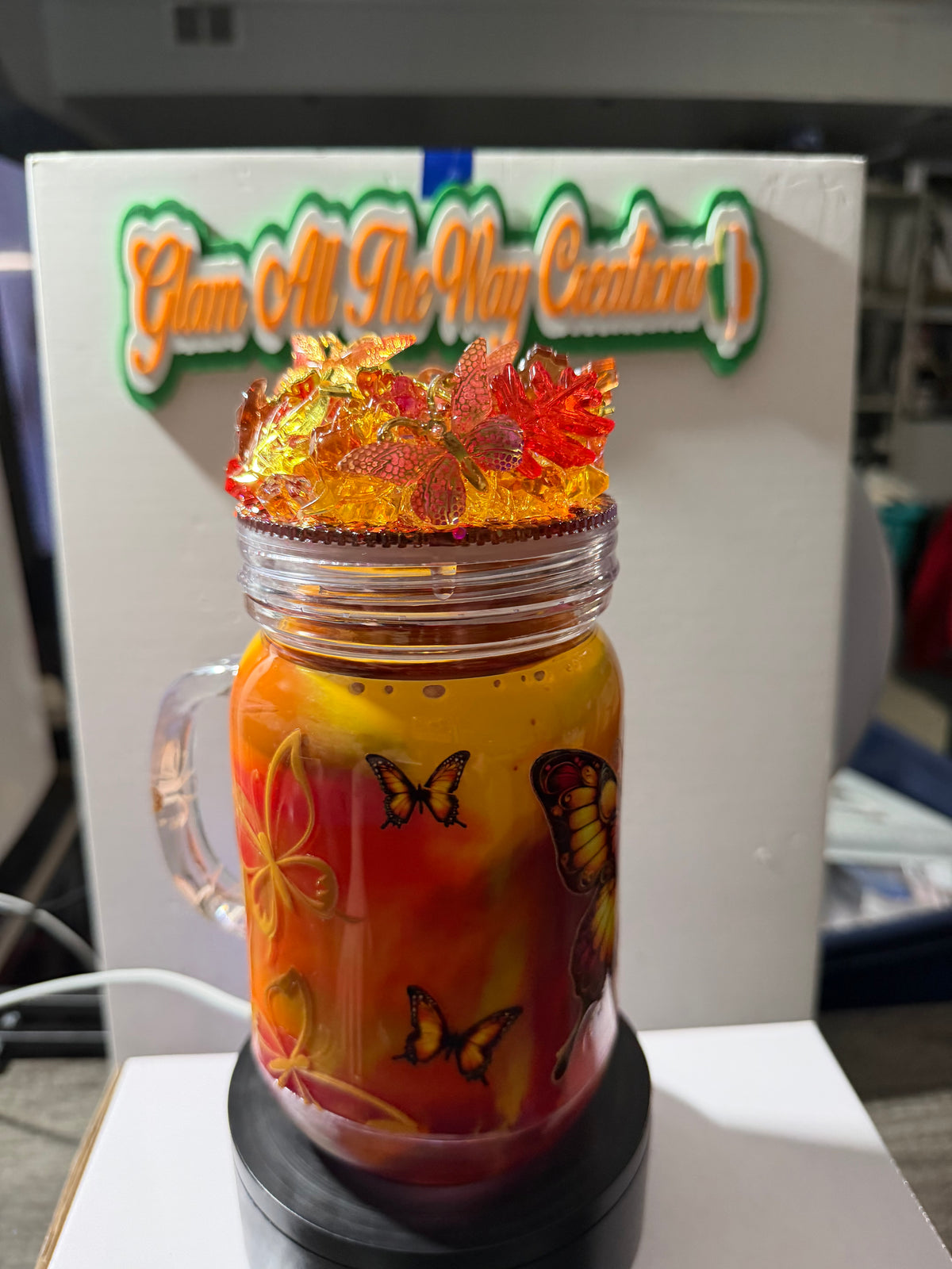 20OZ MASON ACRYLIC - FALL COLOR PAINY CUP - WITH DECO LID
