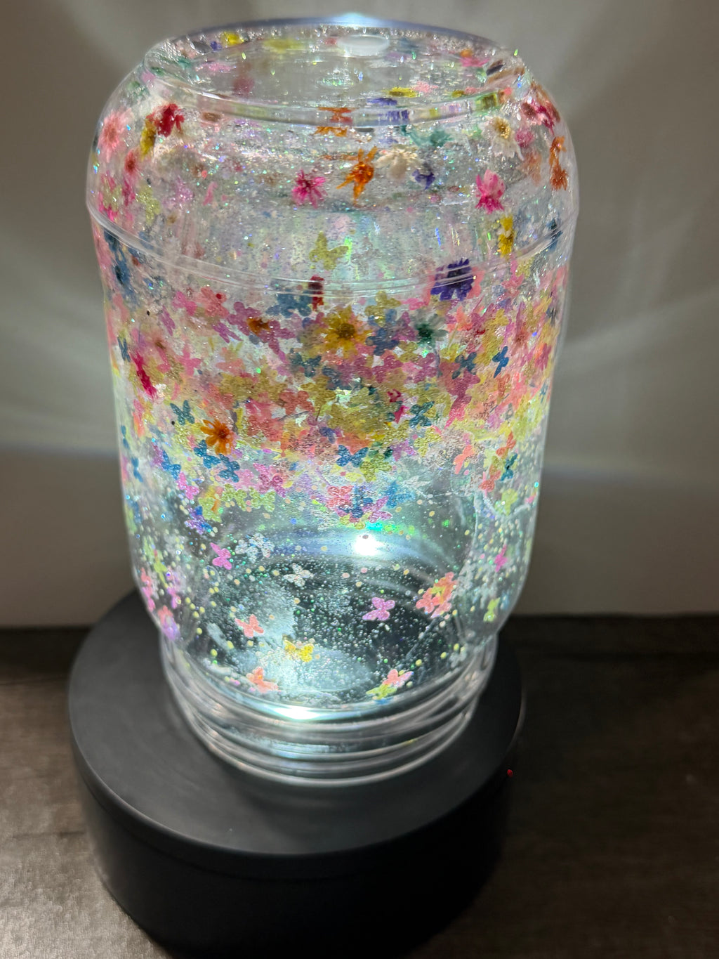 20OZ MASON ACRYLIC - CLEAR DUEL LAVA FLOWERS BUTTERFLIES  - WITH DECO LID -GLOW
