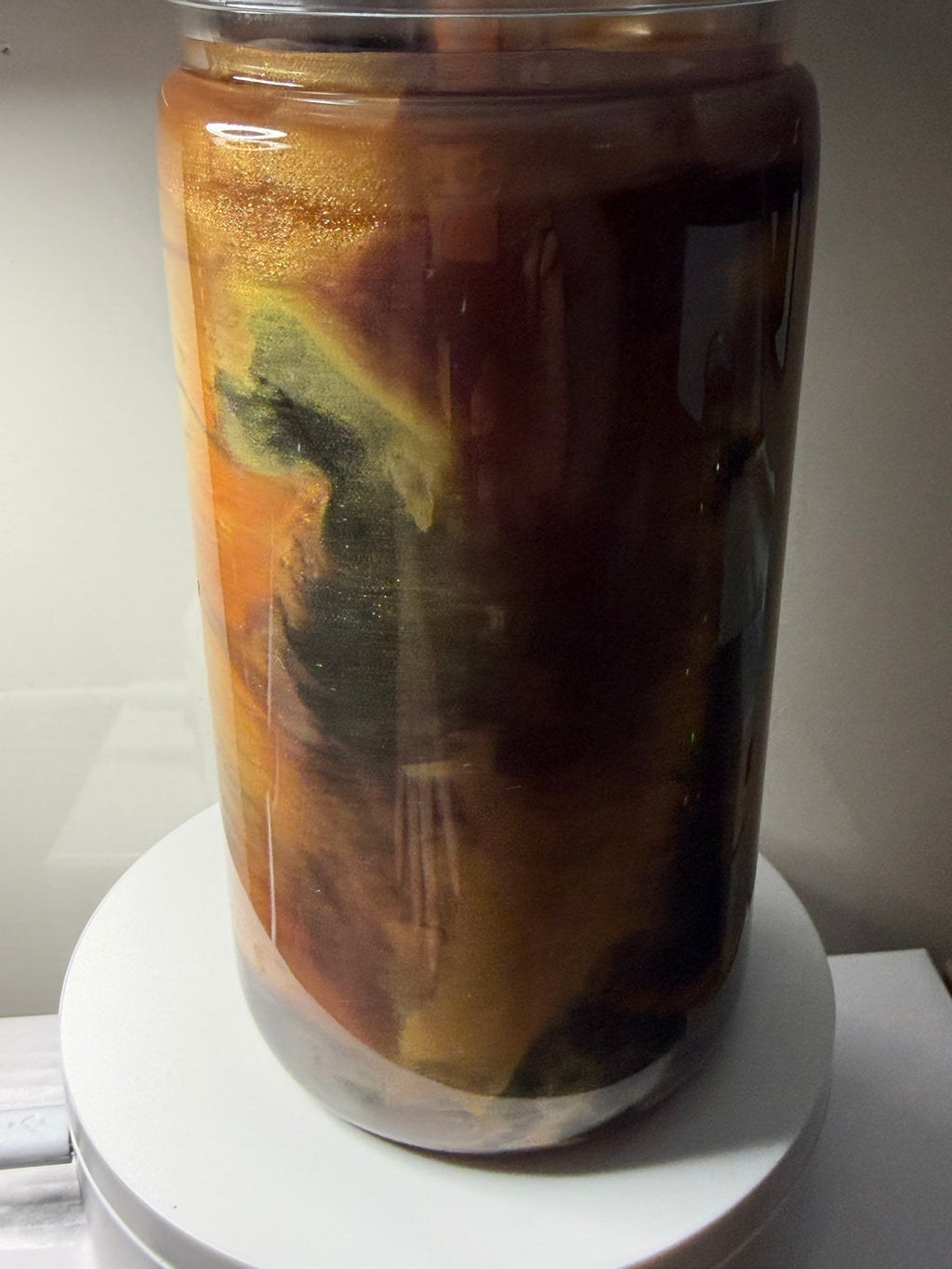 Bronze Gold and Black Paint Swirl - 16oz Acrylic Libby