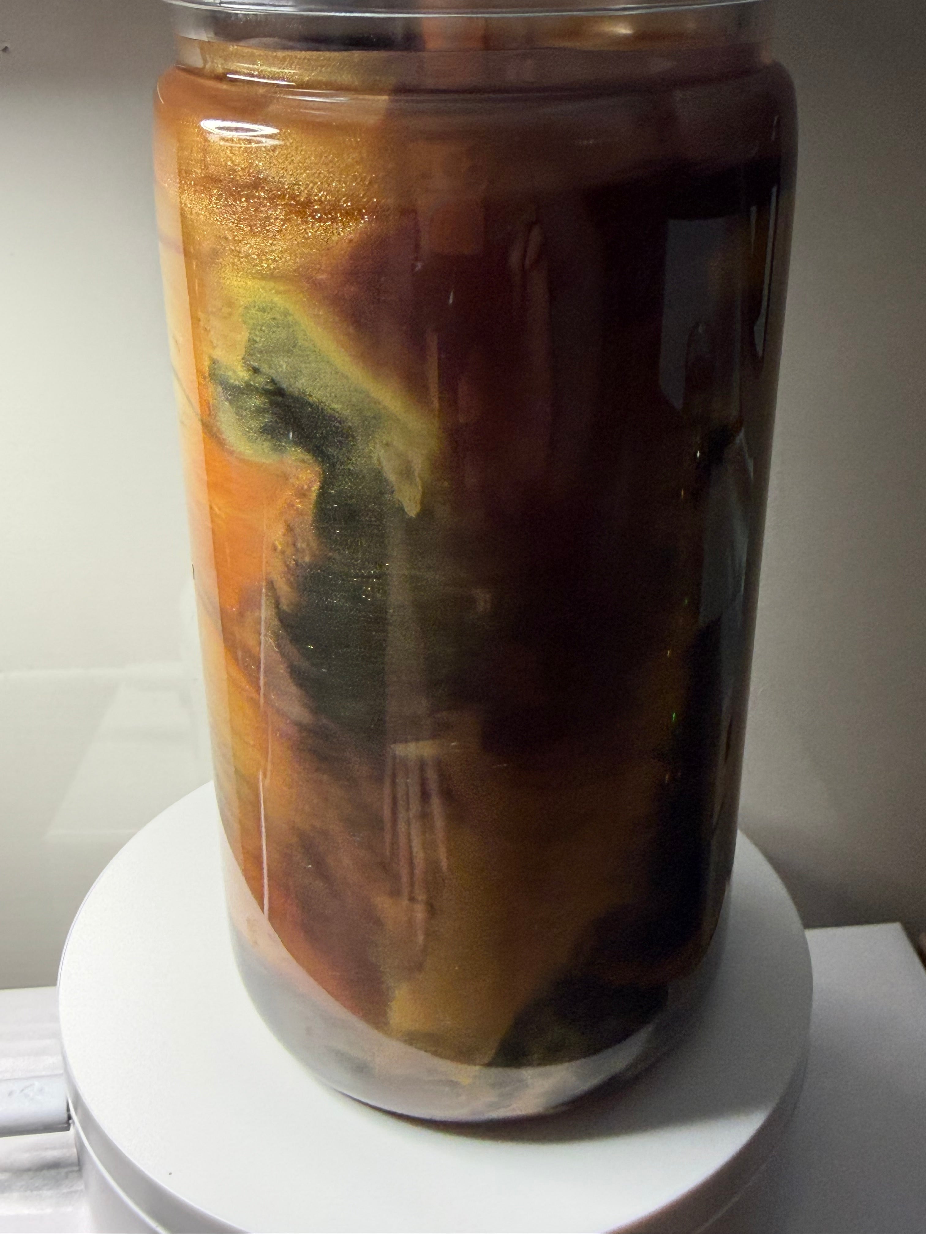 Bronze Gold and Black Paint Swirl - 16oz Acrylic Libby