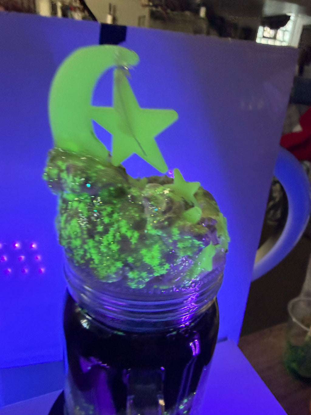 20OZ MASON ACRYLIC - WATERFALL NUGHTSKY CLOUD - GLOW IN THE DARK w/ DECO LID