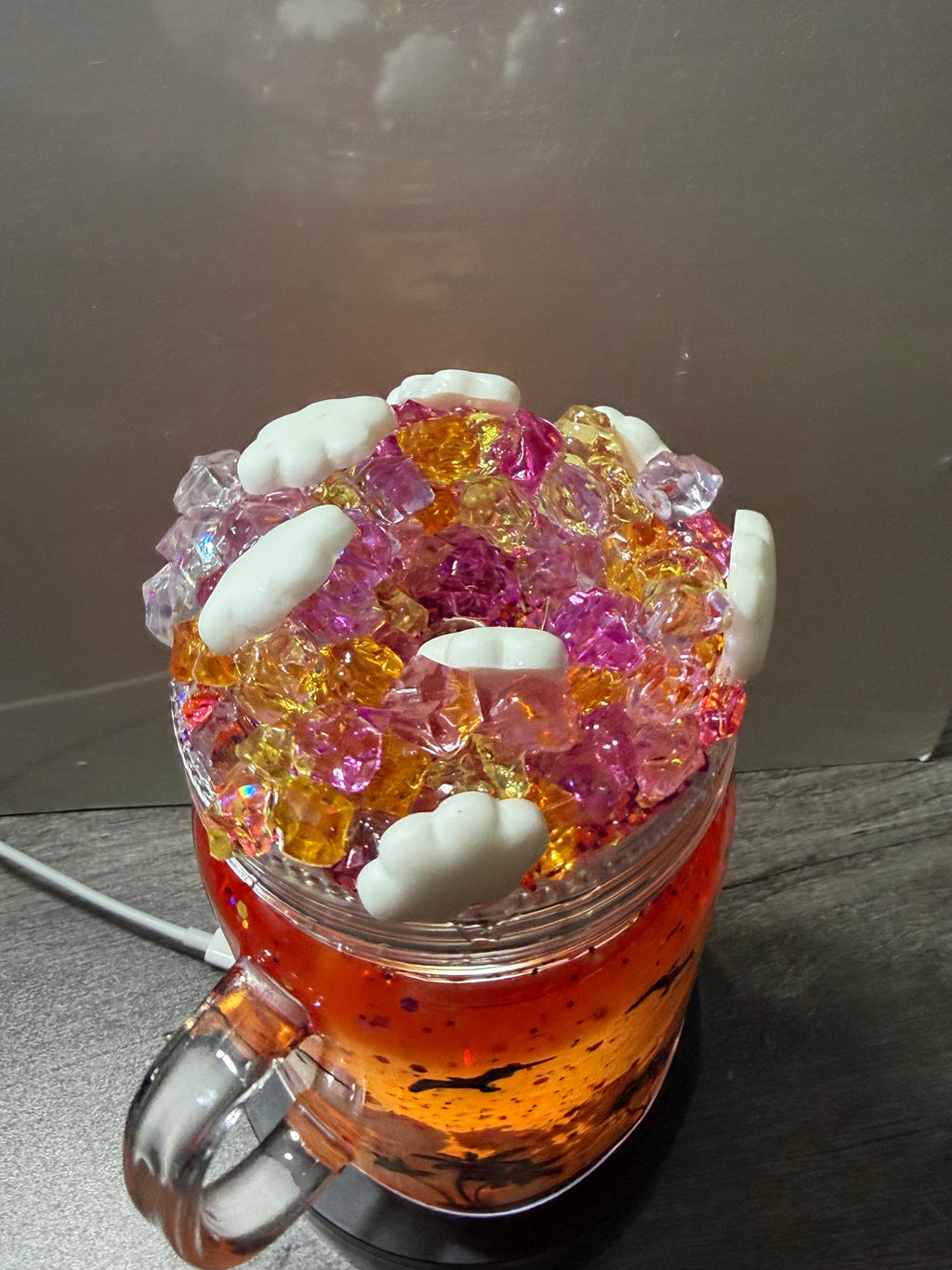 20OZ MASON ACRYLIC - SUNSET ON THE BEACH CLOUD WATERFALL - WITH DECO LID