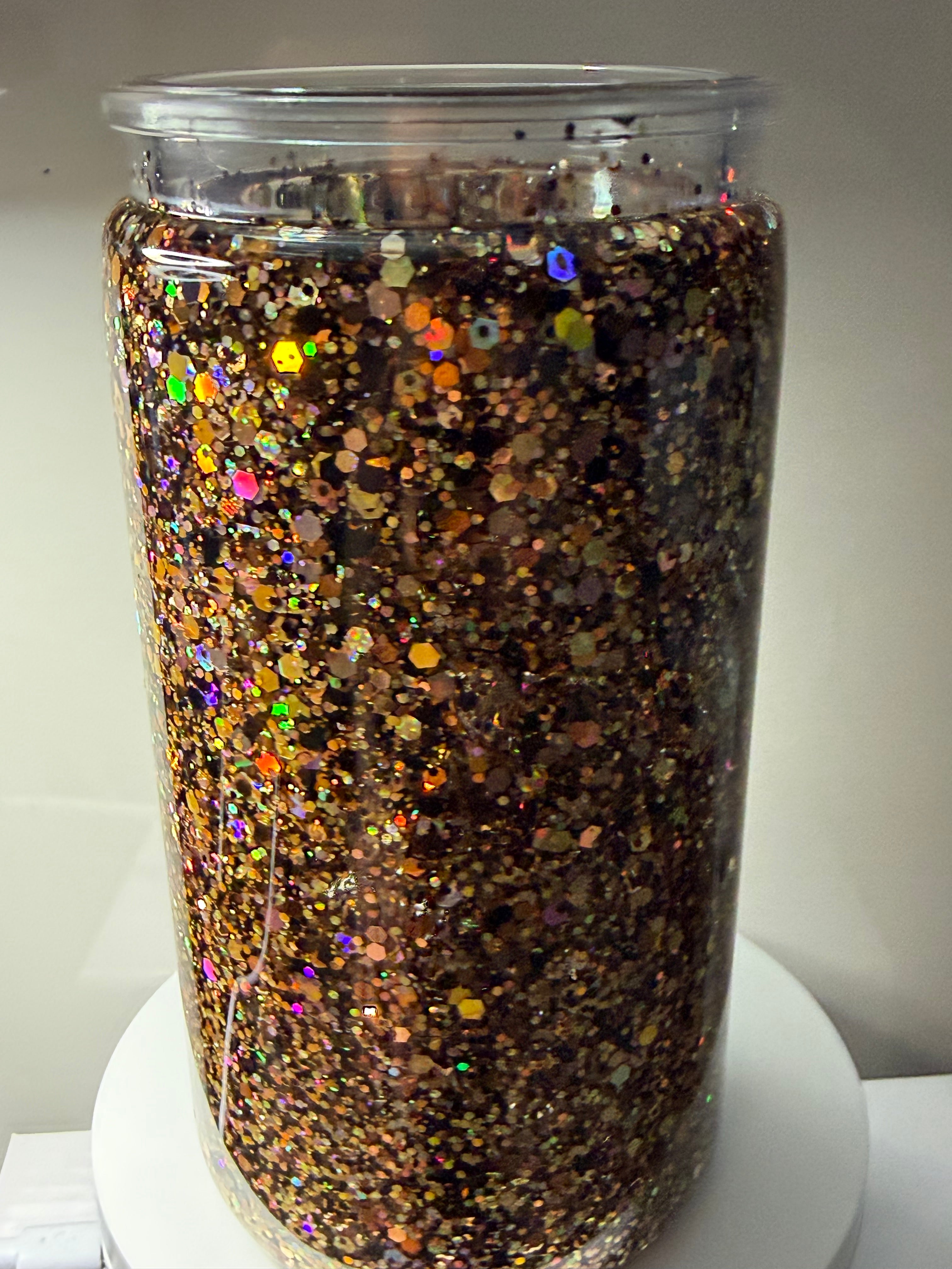 Bronze Gold and Black Suspended glitter - 16oz Acrylic Libby Can style