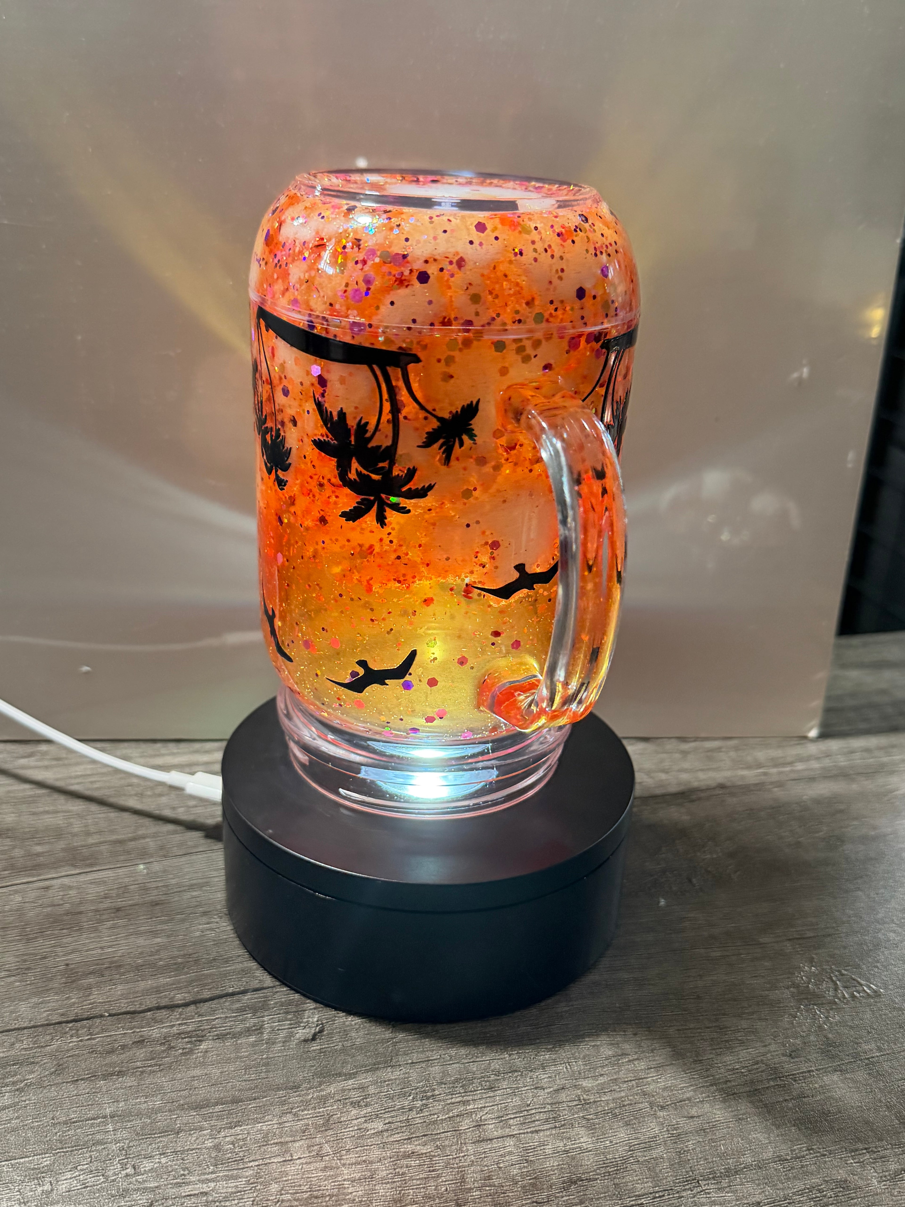 20OZ MASON ACRYLIC - SUNSET ON THE BEACH CLOUD WATERFALL - WITH DECO LID