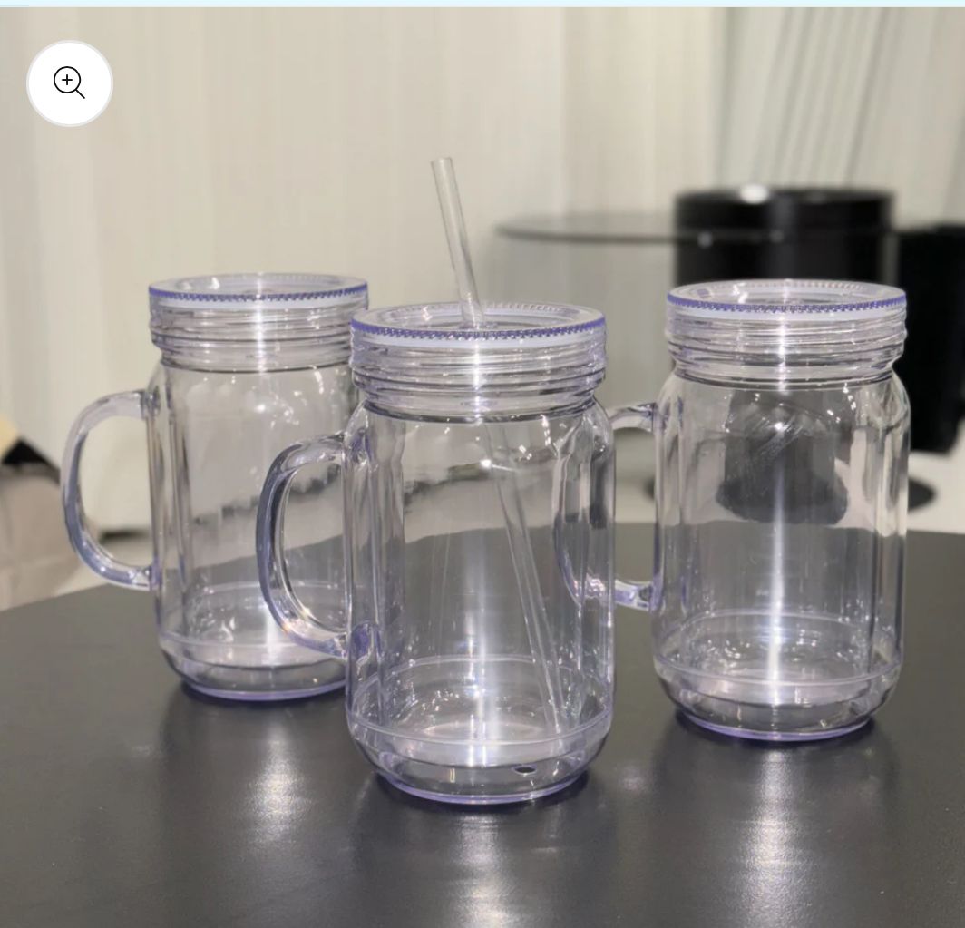 20oz Acrylic Snowglobe Mason jar with Handle
