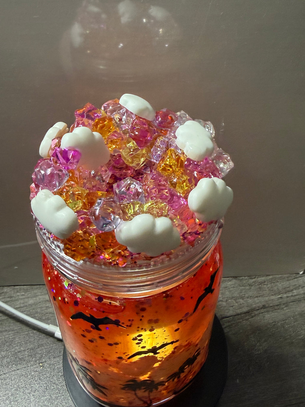 20OZ MASON ACRYLIC - SUNSET ON THE BEACH CLOUD WATERFALL - WITH DECO LID
