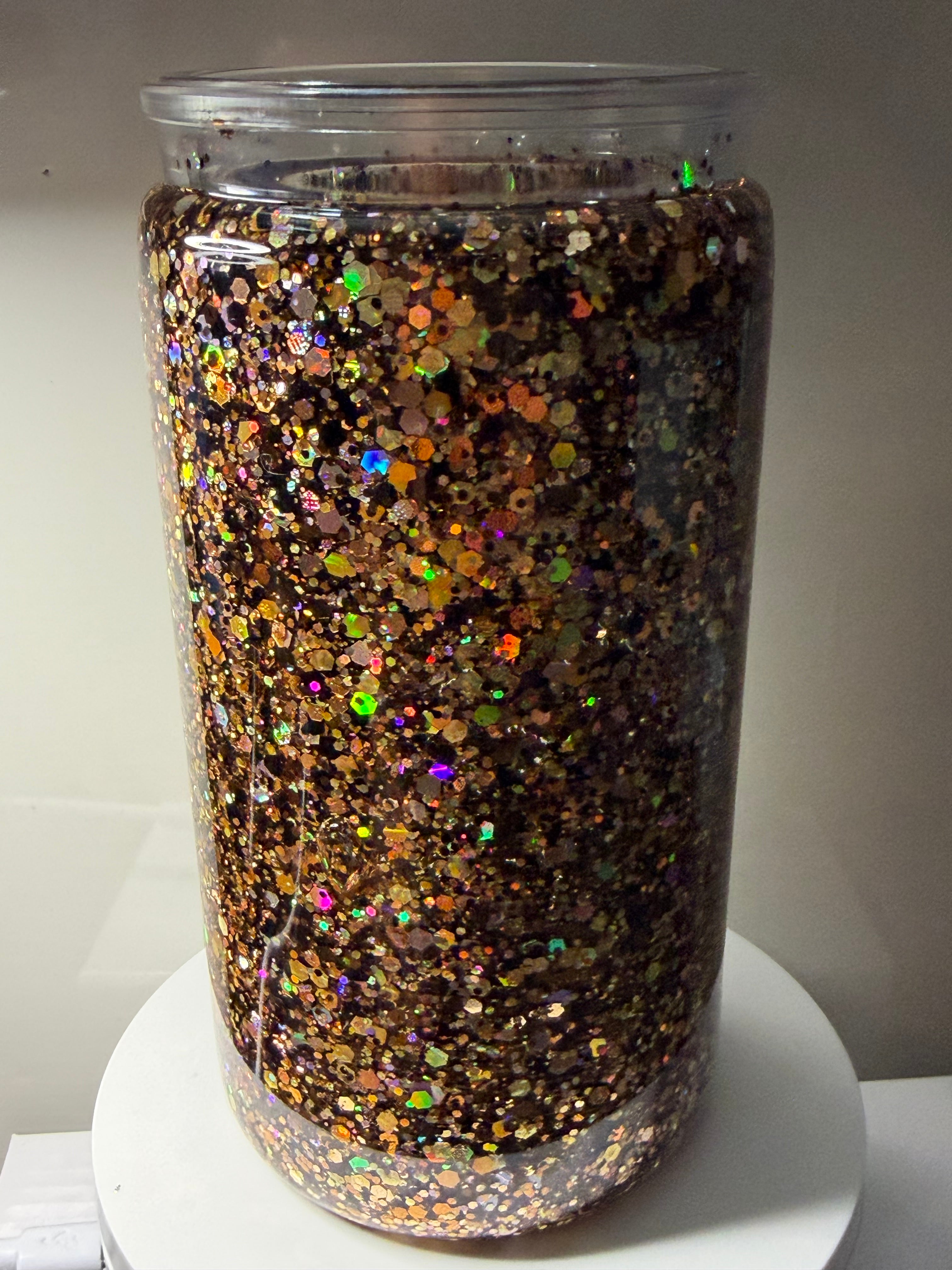 Bronze Gold and Black Suspended glitter - 16oz Acrylic Libby Can style