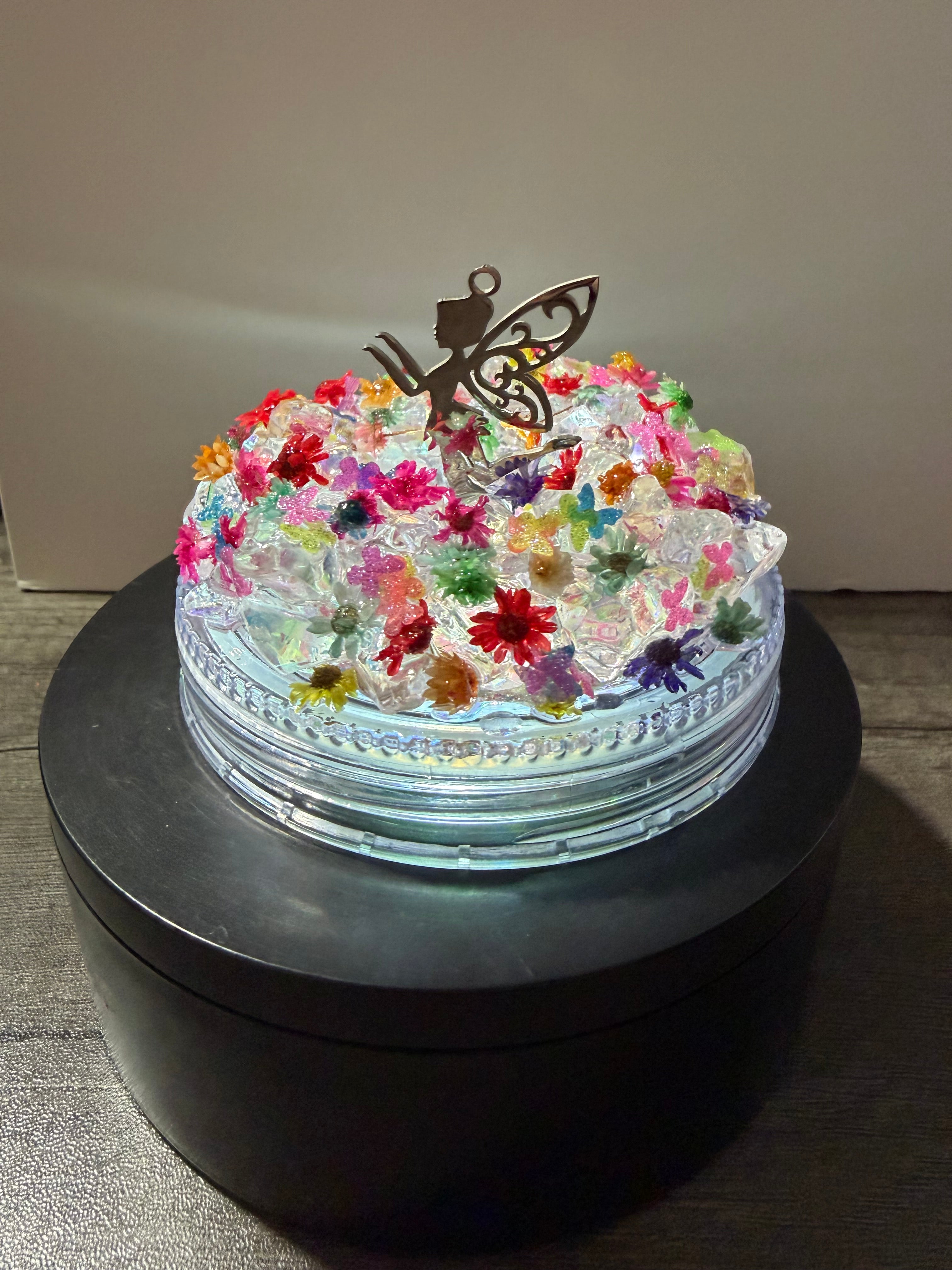 20OZ MASON ACRYLIC - CLEAR DUEL LAVA FLOWERS BUTTERFLIES  - WITH DECO LID -GLOW