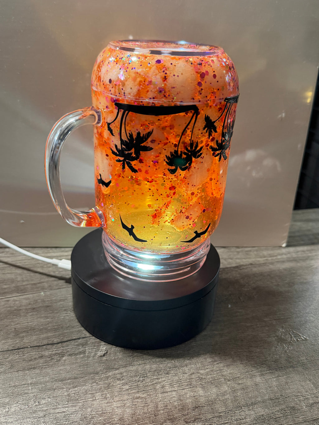 20OZ MASON ACRYLIC - SUNSET ON THE BEACH CLOUD WATERFALL - WITH DECO LID