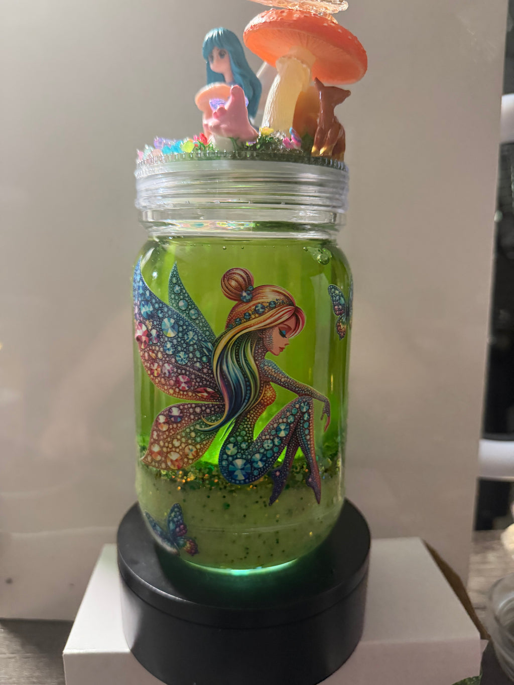 20OZ MASON ACRYLIC - FAIRY GARDEN DREAMSCAPES - WITH DECO LID - glow