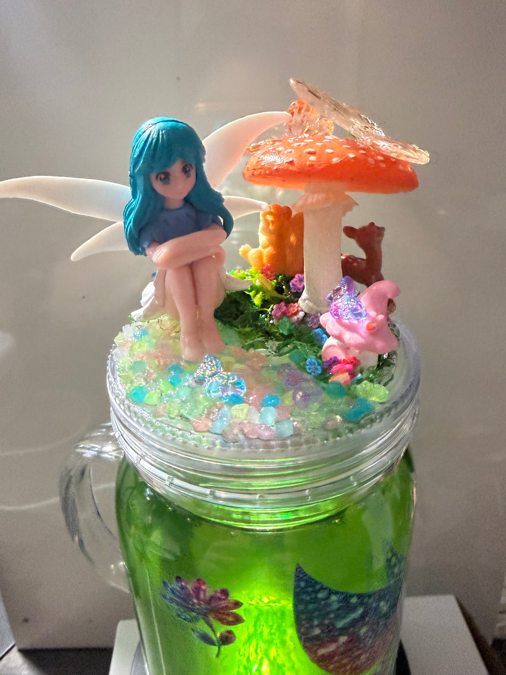 20OZ MASON ACRYLIC - FAIRY GARDEN DREAMSCAPES - WITH DECO LID - glow
