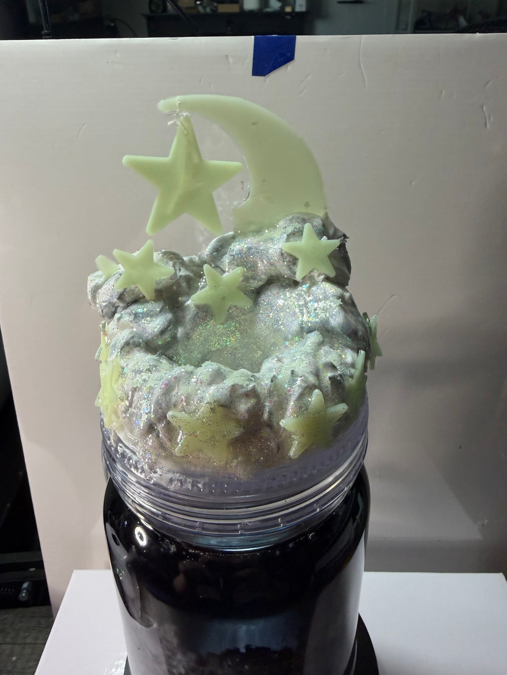 20OZ MASON ACRYLIC - WATERFALL NUGHTSKY CLOUD - GLOW IN THE DARK w/ DECO LID