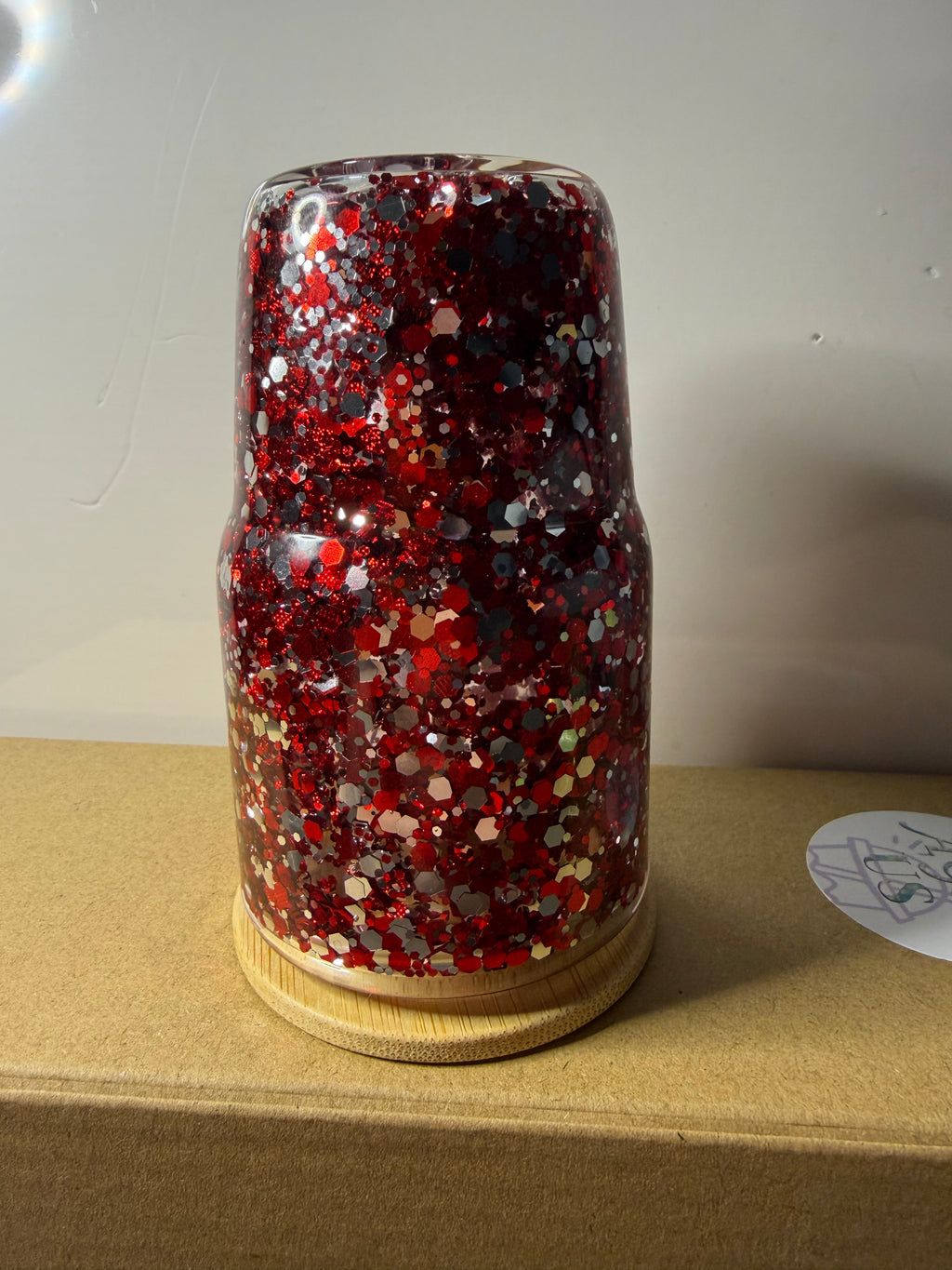 Suspended Glitter (red and silver) - shot glass 3oz