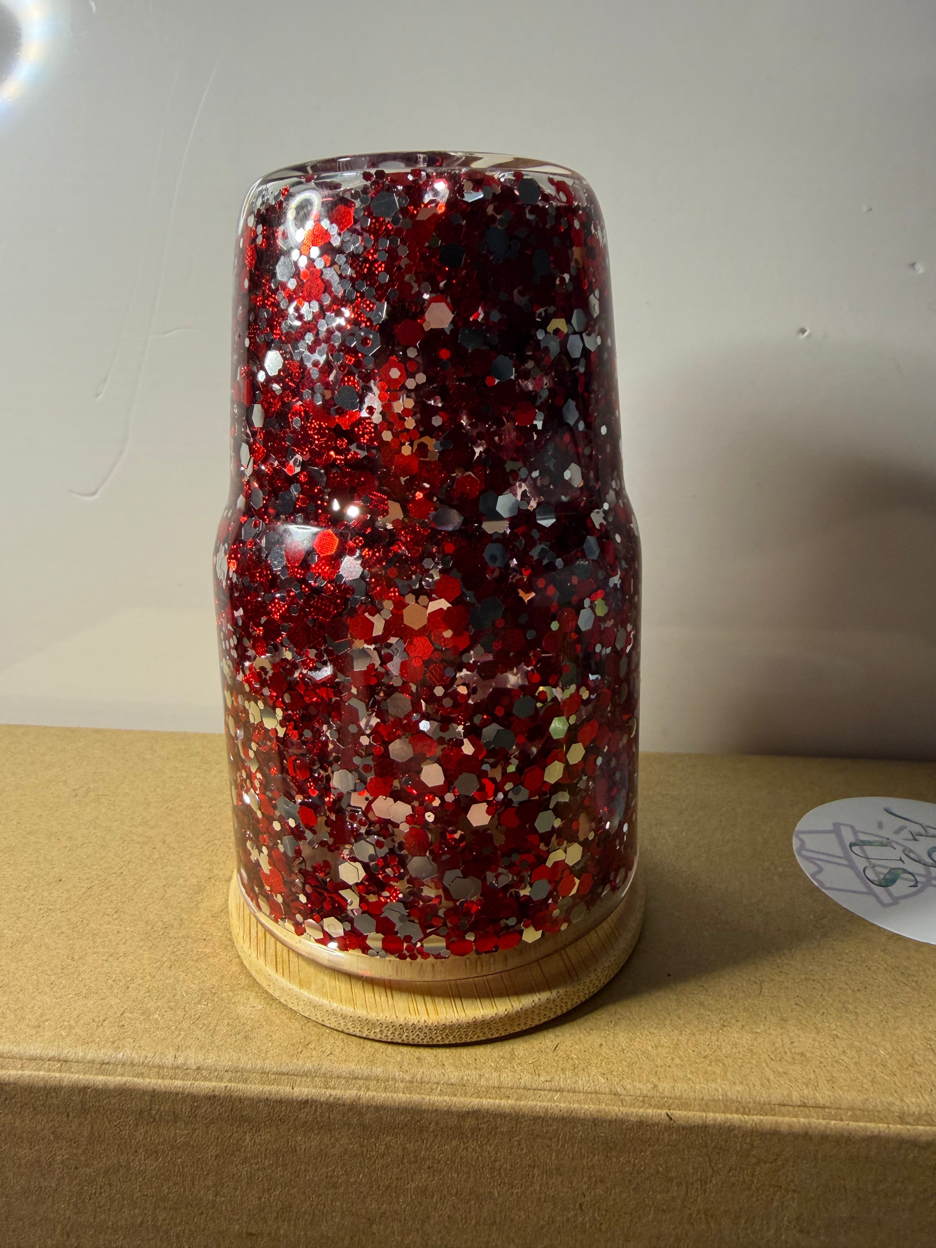Suspended Glitter (red and silver) - shot glass 3oz