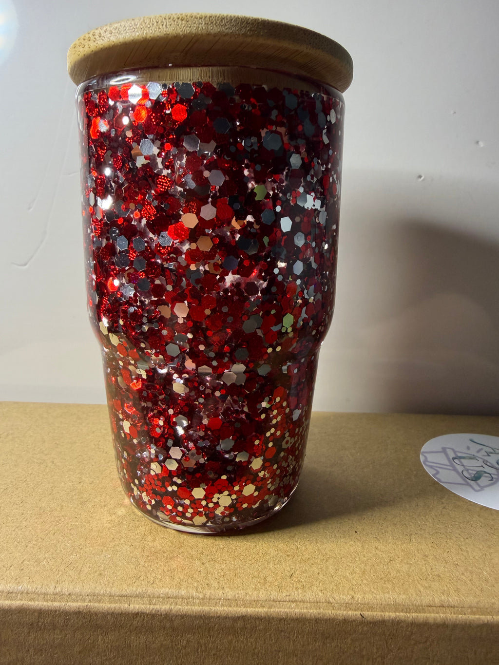 Suspended Glitter (red and silver) - shot glass 3oz
