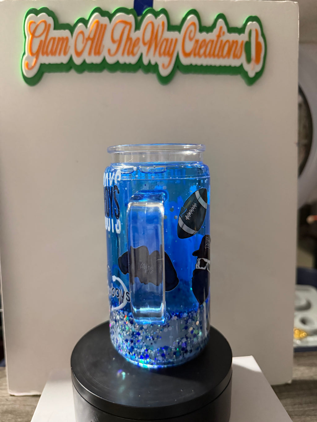 16oz LIBBY HANDLED ACRYLIC - “WE DEM BOYZ” COWBOYS SILVER/BLUE DUEL LAVA - DECO LID