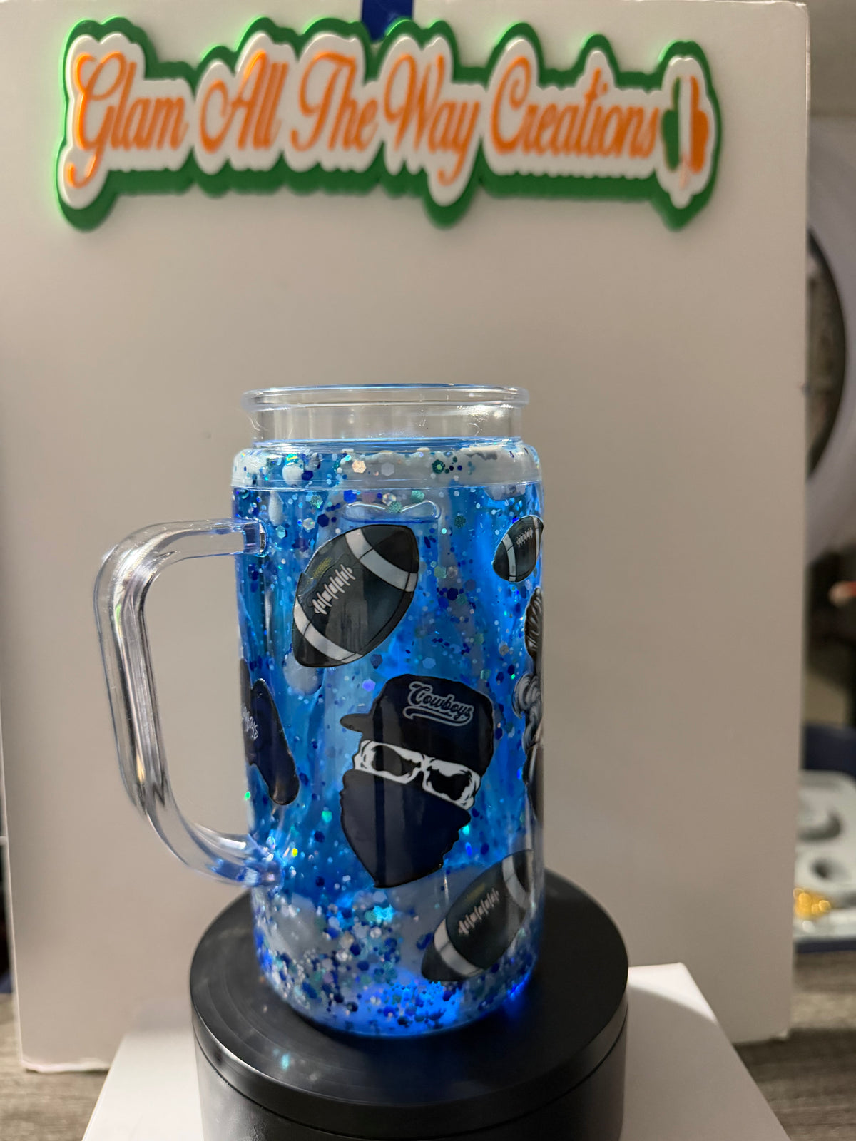 16oz LIBBY HANDLED ACRYLIC - “WE DEM BOYZ” COWBOYS SILVER/BLUE DUEL LAVA - DECO LID