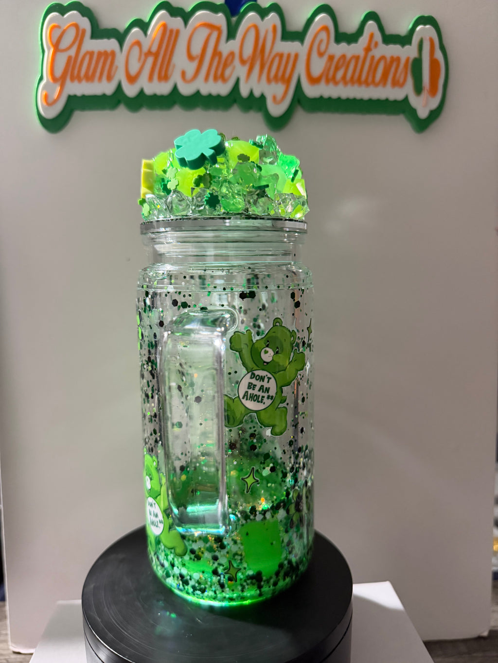 16oz LIBBY HANDLED ACRYLIC - “DONT BE AN AHOLE BEAR” LAVA - DECO LID