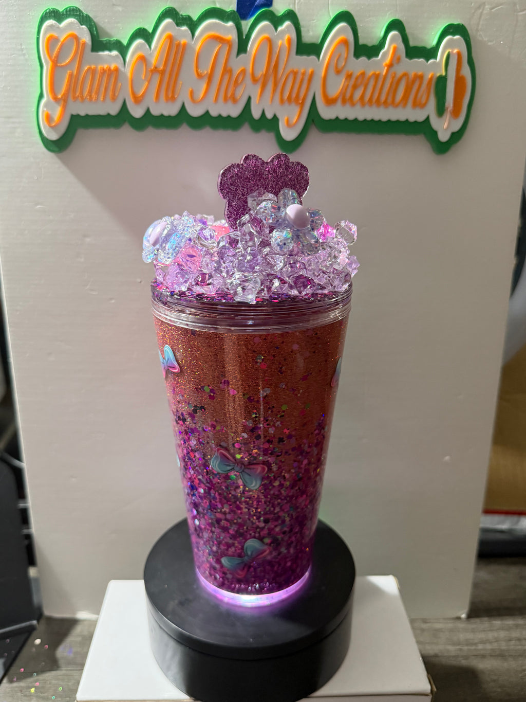 16OZ TAPERED - OMBRE DRY GLITTER “SASSHOLE” CUP - WITH DECO LID