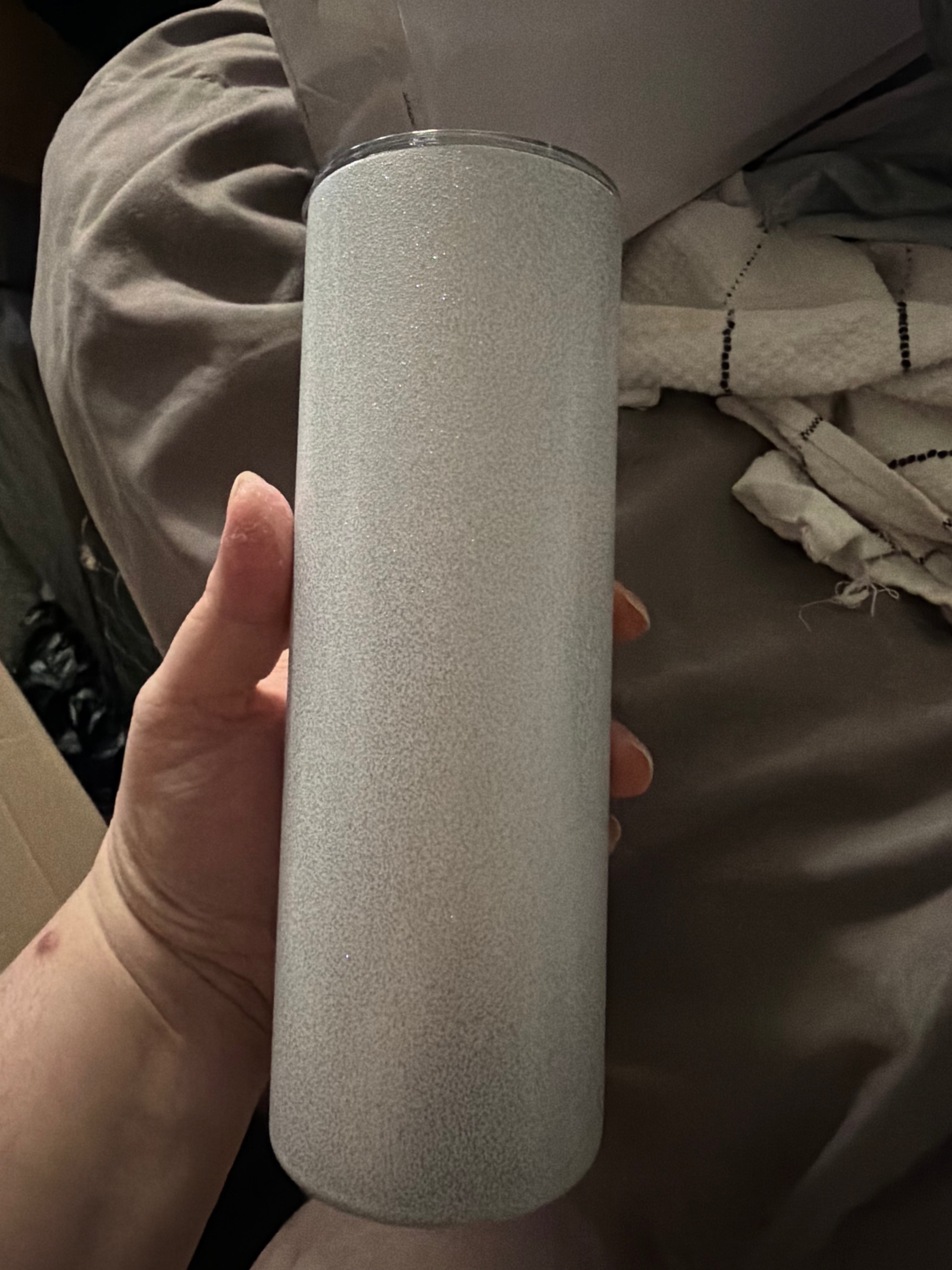 20oz Stainless Steel White glitter Tumbler (decal only) no handle