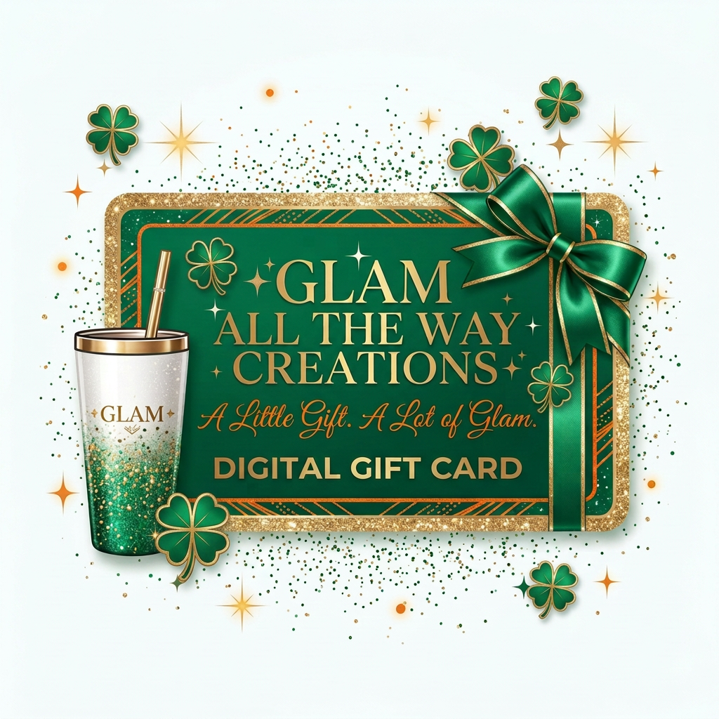 Glam gift card artwork with four-leaf clovers