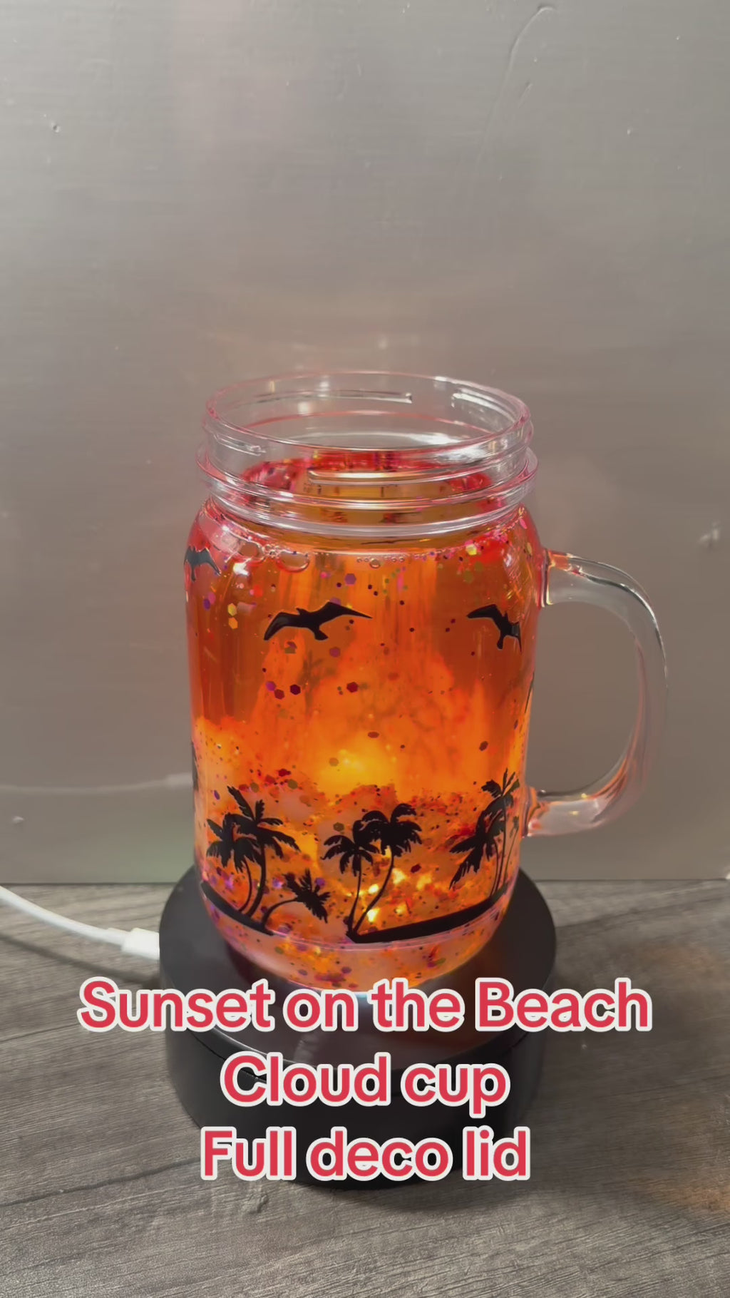20OZ MASON ACRYLIC - SUNSET ON THE BEACH CLOUD WATERFALL - WITH DECO LID
