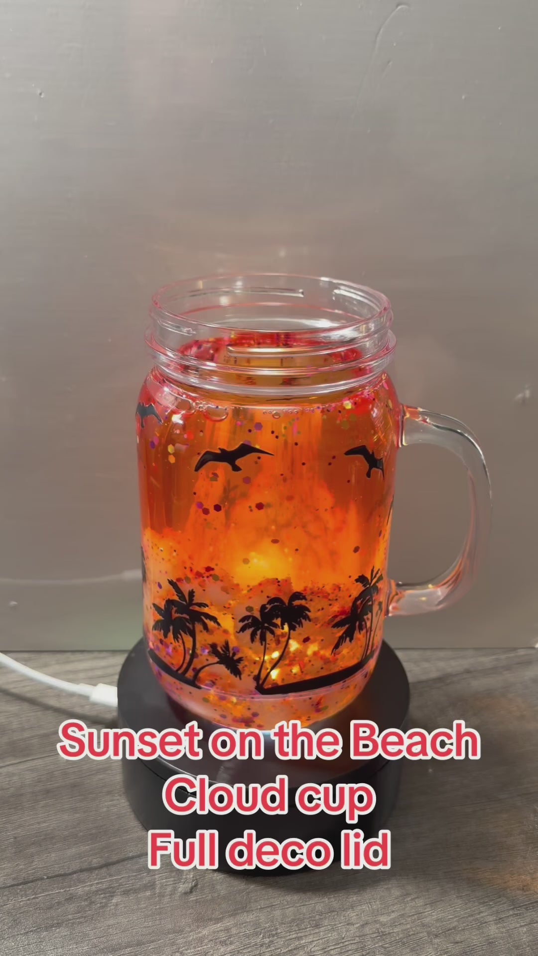20OZ MASON ACRYLIC - SUNSET ON THE BEACH CLOUD WATERFALL - WITH DECO LID