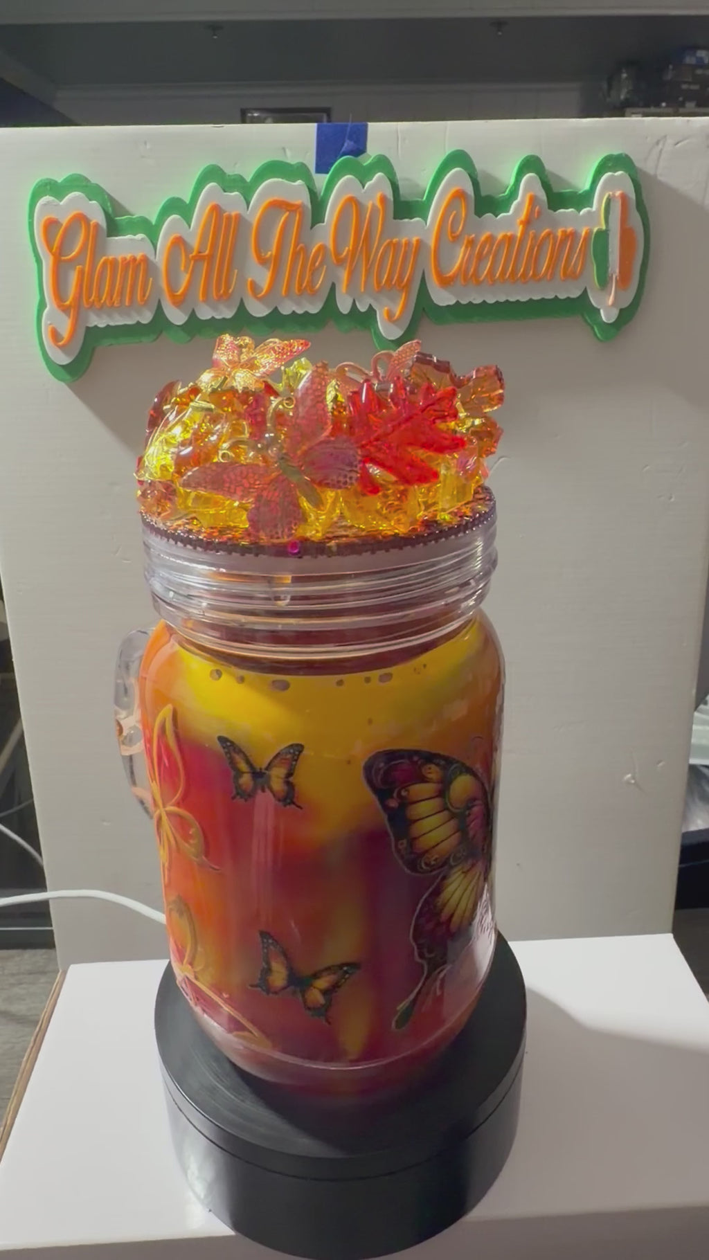 20OZ MASON ACRYLIC - FALL COLOR PAINY CUP - WITH DECO LID
